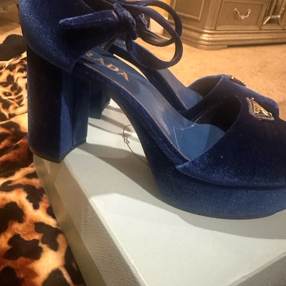 Prada Women's Royal Blue Velvet Heels - Picture 3 of 5